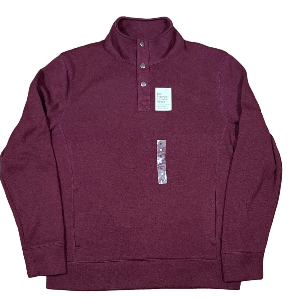Sonoma Men's Snap Up Crewneck Sweater Deep Burgundy SKU1014
